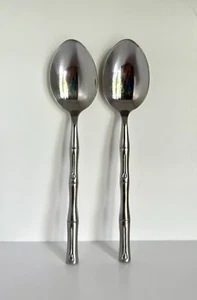Hampton Silversmiths BAMBOO 2 Large 7.75” Stainless Steel Soup Spoons Flatware - Picture 1 of 15