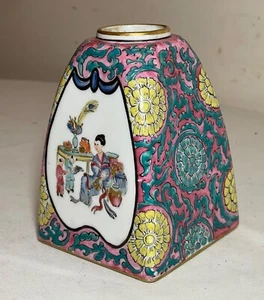 rare antique hand painted famille rose porcelain Chinese brush pot medallion jar - Picture 1 of 10