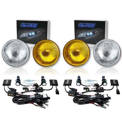 5-3/4" Stock Clear Headlight Amber Yellow Glass Fog Light 35w 6K HID Bulbs Set - Image 1 of 4