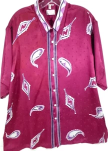 Batik Indonesian-Mens Short Sleeve Button Down Shirt-100% Silk-XL 17.5-Purple - Picture 1 of 9