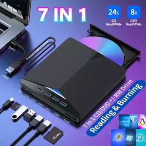 External CD DVD Drive Type C USB 3.0 Disc Player Burner Writer For Laptop PC Mac - Picture 1 of 13