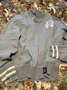 Rugby Ralph Lauren RARE Shawl Button Collar Logo Sweatshirt Gray XL Cool - Picture 1 of 8