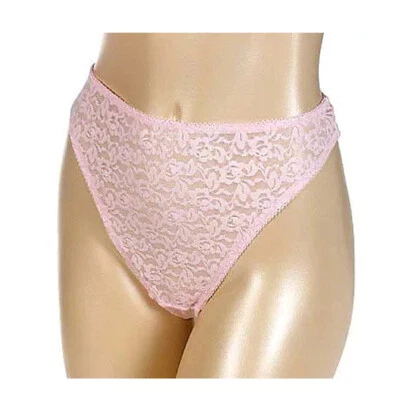 Barely Breezies Set of 2 Stretch Lace Thong Panties UltimAir PINK/IVORY Size 14 - Image 1 of 3