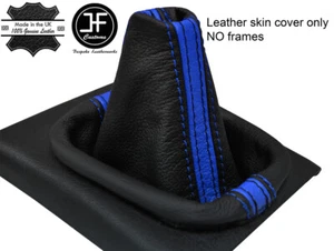 BLACK & BLUE STRIPE TOP GRAIN LEATHER GEAR BOOT FITS VW GOLF MK3 JETTA 91-98 - Bild 1 von 2