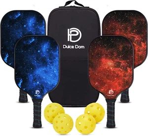 Pickleball Paddles Set of 2/4, 4 Indoor Outdoor Pickleball Balls, Fiberglass Sur - Picture 1 of 7