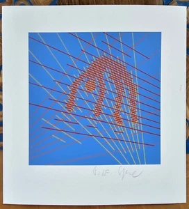 Winfred J.F. Wagner blu arte astratta Lufthansa FIRMATA A MANO litografia d'epoca - Foto 1 di 7