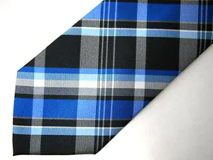 Croft & Barrow Mens Necktie Tie Blue Black White Plaid 57" - Picture 1 of 3