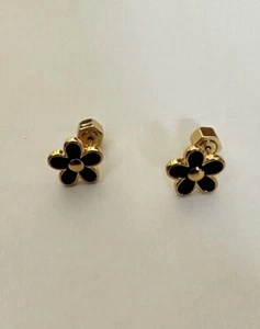 New Marc Jacobs Stud Black Flower Earrings Gold Tone Free Shipping - Picture 1 of 3