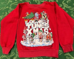 90s Warner Bros Looney Tunes XMAS Sweatshirt - Small - Picture 1 of 14