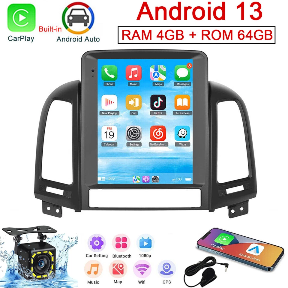 9.7" 64GB Apple CarPlay Android 13 Car Stereo Radio For Hyundai Santa Fe 2006-12 - Image 1 of 4