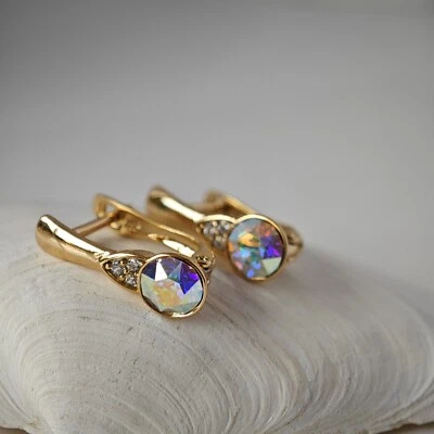 Wunderschöne Ohrringe  18K Gold  vergoldet mit AB Markenkristalle Neu - Bild 1 von 4