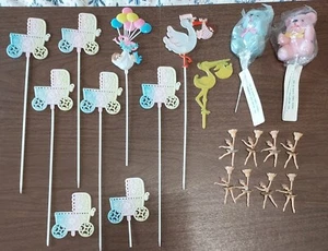 Vintage Set Kuchen Cupcake Topper Babyparty Ballerinas Kerzenhalter Geburtstag  - Bild 1 von 8