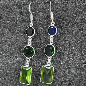 925 Plata de Ley Peridoto Y Piedra Topacio Mano Pendientes Ella Regalo BES-1576 - Imagen 1 de 5