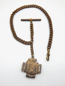 Pocket Watch Chain T Bar & 2 SIDED FOB Oriental Consistory No.1 Yankton S.D CF81 - Picture 1 of 7