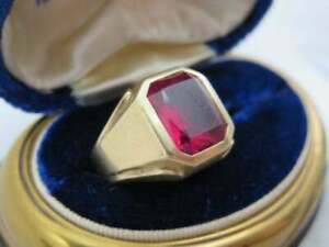 5 CT Emerald Cut Pink Ruby Pinky Men's Engagement Ring 14k Yellow Gold Finish
