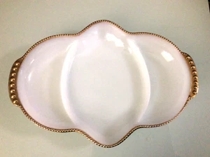 Fire King White Milk Glass Divided 3 Section Relish Dish/Tray With Gold Dot Trim - Picture 1 of 7