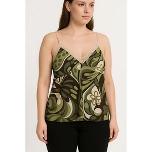 E K Designs Camisole Damen Größe XL olivgrün Paisley Spitzenbesatz Spaghettiträger - Bild 1 von 10