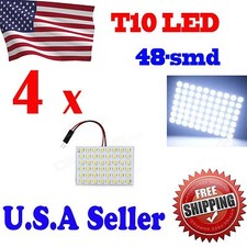 4x White 48-SMD Festoon Panel Dome Map Interior Light + BA9S Adapter DC 12V