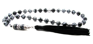 8mm x 33 SNOW FLAKE OBSIDIAN PRAYER BEADS ISLAMIC TASBIH MASBAHA - Picture 1 of 6