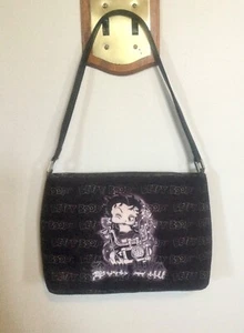 Betty Boop Biker BORN WILD Shoulder Bag - Black w/ Zipper & Studded Design - Picture 1 of 5