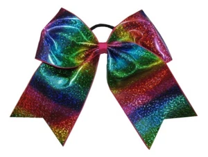 NUEVO ""ARCO IRIS BRILLANTE"" Arco de alegría cola de flequillo cinta de 3 pulgadas arcos para el cabello porristas - Imagen 1 de 1