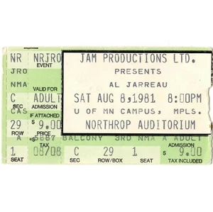 AL JARREAU Concert Ticket Stub MINNEAPOLIS MN 8/8/81 NORTHRUP AUDITORIUM Rare - Picture 1 of 1