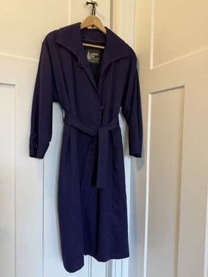 London Fog Belted Trench Coat Purple Womens Size 14 Reg Embroidered Button Cuff - Image 1 of 4