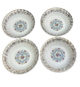 Set di 4 ciotole floreali Limoges "Lyric" bordo oro 6 1/8" larghezza 1,5" altezza - Foto 1 di 4