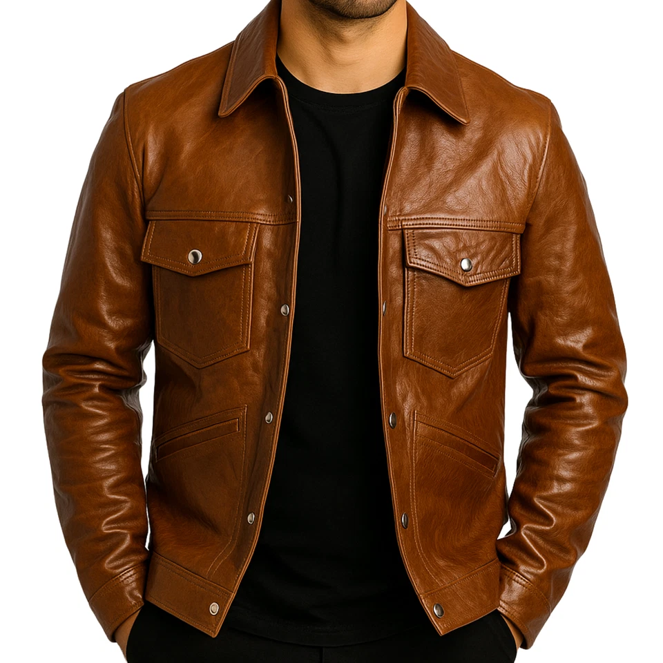 Mens Cafe Racer Biker Real Leather Jacket Vintage Style Lambskin Outerwear Coat - Image 1 of 4