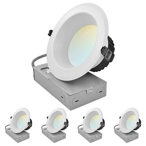 LUXRITE 6 In. LED Recessed Light J-Box 5CCT 30/40/50W Dimmable Up to 5000LM 4PK - Picture 1 of 7