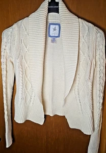 Aerie Open Cardigan Sweater Size Med Cream Cable Knit Ribbed Shawl Collar Soft - Picture 1 of 5