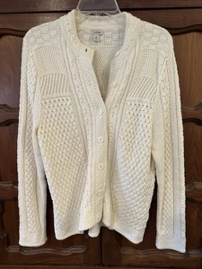 L.L. BEAN-Cardigan para mujer tejido con cable/suéter con botones-talla M-crema-algodón- - Imagen 1 de 14