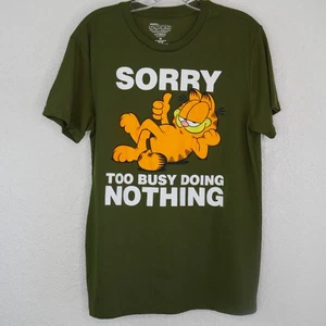 Garfield Sorry Too Busy Doing Nothing Grafik T-Shirt lustig grün Medium S/S - Bild 1 von 6
