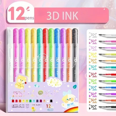 12 bolígrafos de gelatina 3D - 2 colores para graffiti colorido, diario, escritura de oficina Foto 1 de 4
