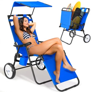 SLSY Folding Beach Chair Camping Chair with Canopy Sun Shade 2 in 1 Chaise Chair - Picture 1 of 36