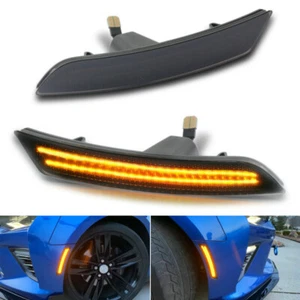 For Chevrolet Camaro 2016-2021 Smoked Lens Front Amber LED Side Marker Light 2pc - Picture 1 of 8