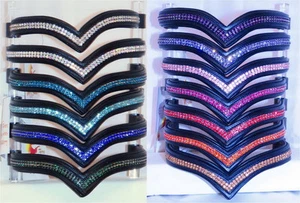 FSS GLOW 2 Row V VEE SHAPE Crystal Bling Browband RED BLUE GOLD PURPLE PINK AQUA - Picture 1 of 50