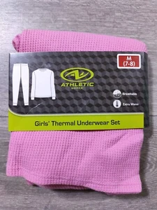 Athletic Works Thermal Underwear Kids Medium 7-8 Pink Shirt Pant PJ Set Girls - Picture 1 of 4