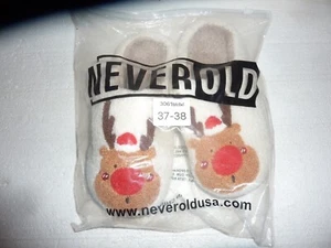 New Plush Christmas Reindeer Slippers Woman Size 7, 37-38 - Picture 1 of 3