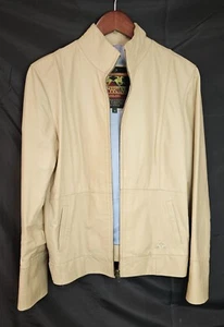 La Martina Damen Größe 3 Lederjacke mit durchgehendem Reißverschluss Beige Polo-Motiv - Bild 1 von 8