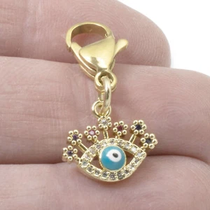 Gold Evil Eye Charm mit CZ Akzenten - Schutz Amulett - Handtaschen und Schmuck - Bild 1 von 9