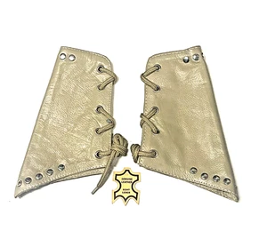 Beige 2 Pieces Genuine Real Leather Gauntlet Cuff Wristband Arm Band 1 Pair AK88 - Picture 1 of 1