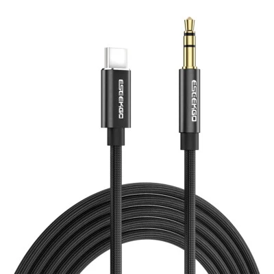 USB-C to 3.5mm Aux Stereo Audio Cotton Mesh Braided Cable - Black, 1.2M - Image 1 of 4