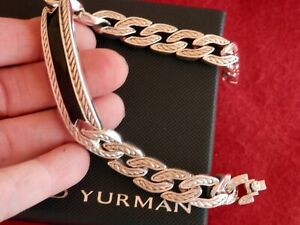 DAVID YURMAN Men's Silver 12.4mm Maritime Curb Link Onyx ID Bracelet Lge $1,000 