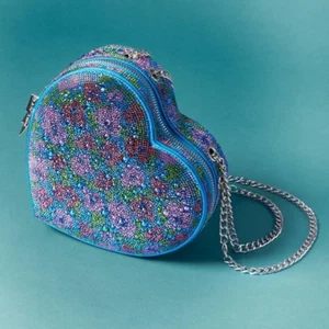 Bolso de Cristal Convertible Corazón de Piedra Kitsch Exclusivo Betsey Johnson Azul Nuevo con Etiquetas - Imagen 1 de 11