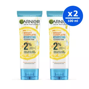 2 of GARNIER Bright Anti-Acne Cleansing Facial Foam Oily Skin Complete 100 ML - Picture 1 of 2
