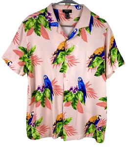 Forever 21 Hawaiian Shirt Mens M Macaw Parrot Tropical Short Sleeve Button Up - Picture 1 of 5