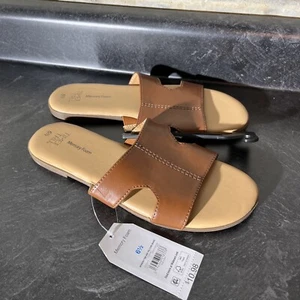 Time and Tru Womens H-Band Brown Open Toe Slip On Sandals, Size 6.5 NWT - Picture 1 of 5