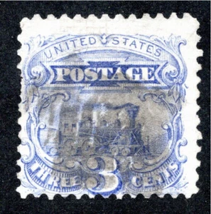 US # 114 (1869 - Locomotive) 3c Used - VG w/G GRILL & Split Grill - Picture 1 of 4