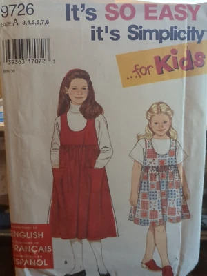 VINTAGE SIMPLICIT Sewing Pattern #9726 GIRLS' JUMPER size 3-4-5-6-7-8 CUT - Image 1 of 4